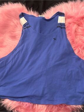 PINK Victoria's Secret Blue Racerback Tank with White Stripe Detail
